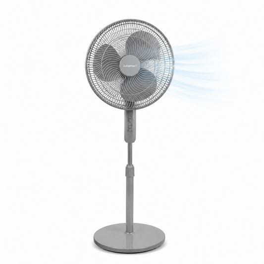 A2Z 16 Inch Grey Stand Fan 3 Speed Adjustable Height Quiet Home Office Fan