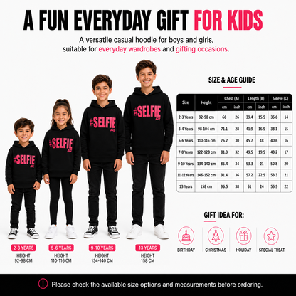 Kids Girls Boys Sweat Shirts Tops #Selfie Hooded Jumpers Hoodies New Age 2-13 Yr