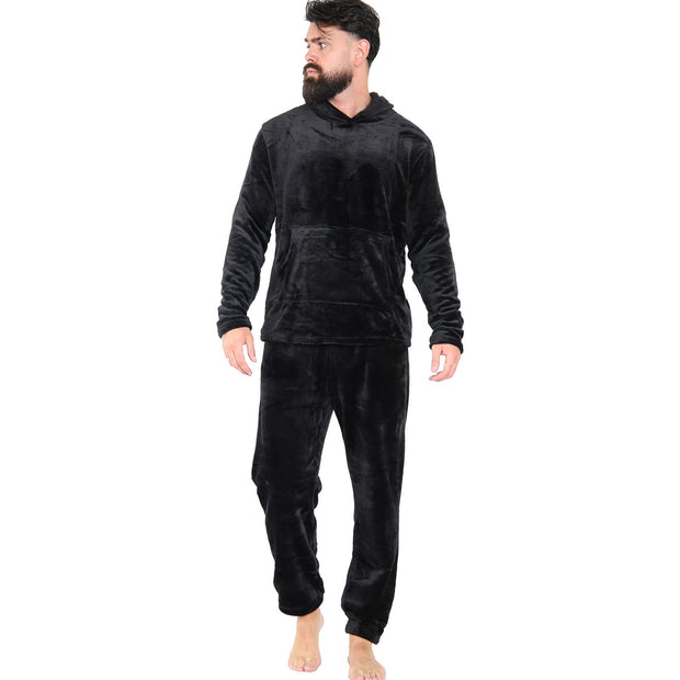 Mens Pyjamas Soft Warm Fleece Adults Hooded Pyjamas 2 Piece Gift Set For Mens