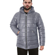 A2Z Mens Ladies Hooded Silver Zipped Puffer Jacket Steel Grey Padded Long Sleeves Jacket Fashion Coat Gift For Adults S-XXL