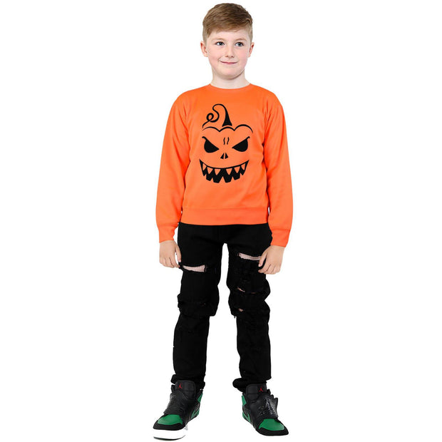 Kids Girls Boys Halloween Pumpkin Sweatshirt Long Sleeve Pullover Shirts 5-14