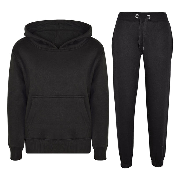 A2Z 4 Kids Girls Boys Unisex Plain Tracksuit Black Hooded Sweat Hoodie & Bottom Jogging Suit Joggers Age 5 6 7 8 9 10 11 12 13 Years