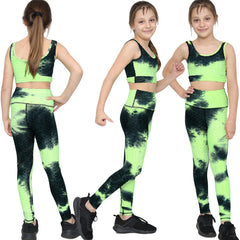 Girls Honeycomb Leggings Crop Top Vest Gym Dance Yoga Exercise High Waist Set