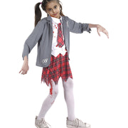 A2Z 4 Kids Girls Top Zombie School Girls Attire Lapel Collar Top & Trouser Set With Necktie Halloween Zombie Set - A2Z 4 Kids