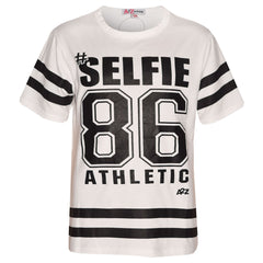 Girls Top Kids Designer's #Selfie 86 Athletic Print Fashion T Shirt Top 7-13 Yr