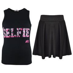 Kids Girls Splash Print Vest & Skirt Trendy Fashion Two Piece Vest & Skirts 5-13