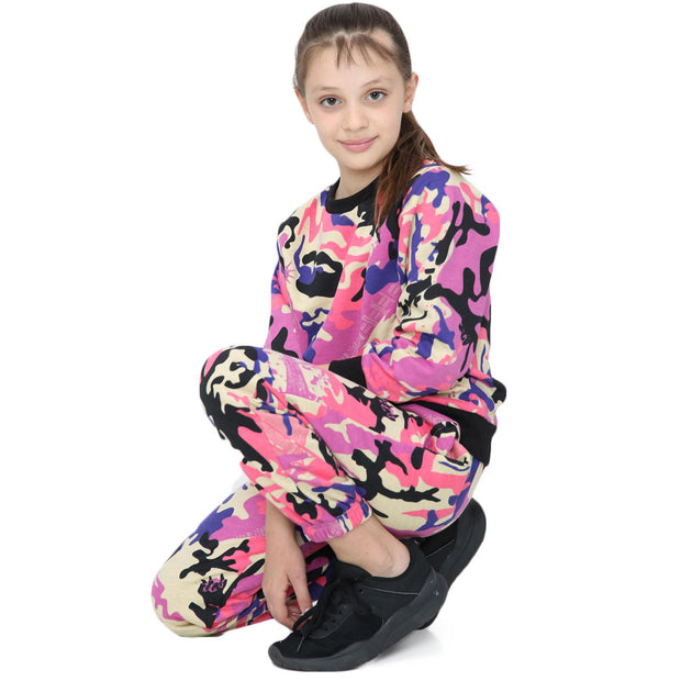 Kids Plain Tracksuit Sweatshirt Set Jumper and Bottoms PE School Girls Boys 2-13