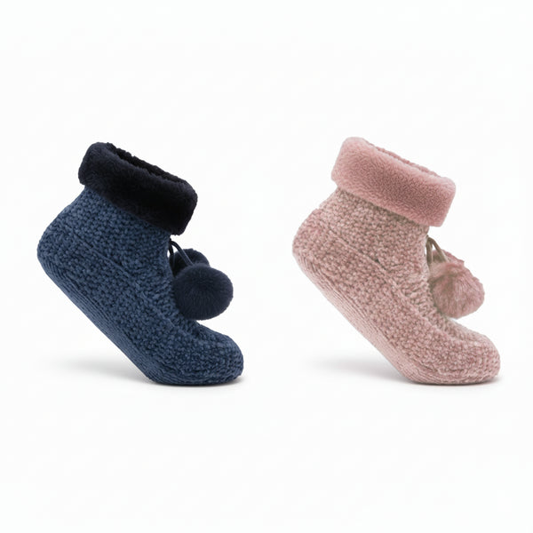 Ladies FauxFur Pom Pom Chenille Bootie Socks Non Slip   Socks Size UK 4-8