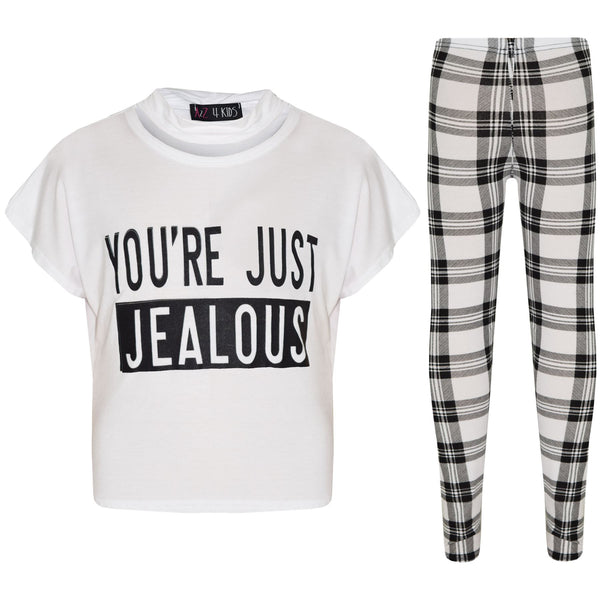 Girls Tops Kids Designer You 're Just Jealous Print Crop Top & Legging Set 7-13Y