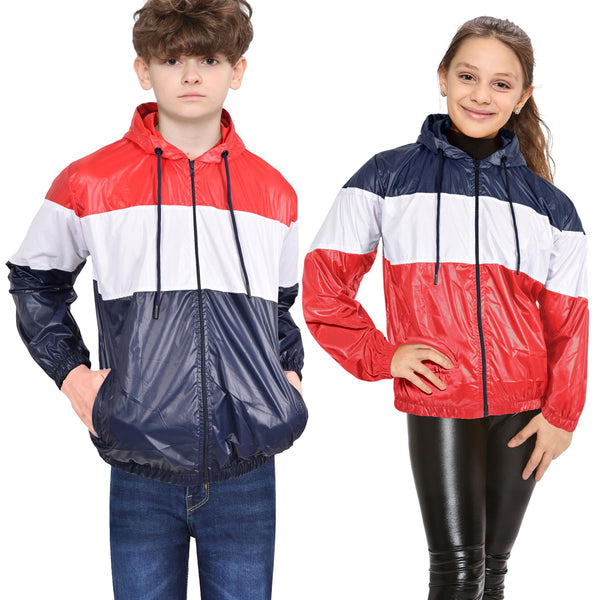 Girls Boys Windbreaker Contrast Hooded Panelled Raincoat Jackets Age 5-13 Years