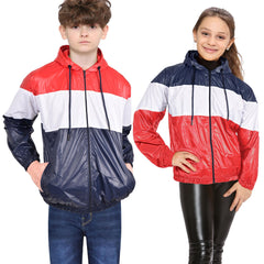 Girls Boys Windbreaker Contrast Hooded Panelled Raincoat Jackets Age 5-13 Years
