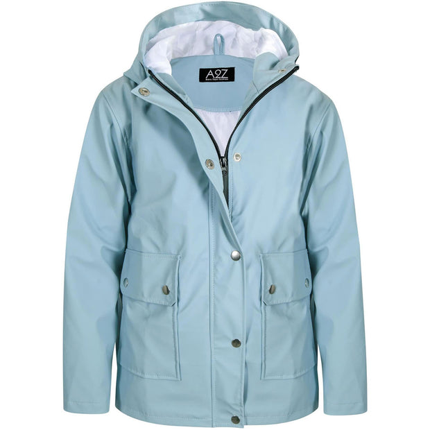 PU Raincoat Jacket Windbreaker Waterproof Parka Hooded For Girls Boys Age 5-13 Years