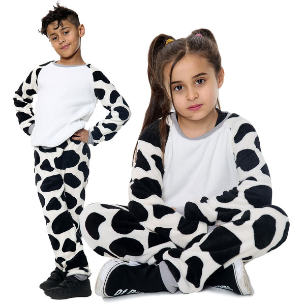 Kids Cow Print Sleeve Pyjamas Sleepsuit Costume For Girls Boys Age 5-13 Years