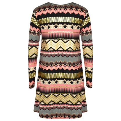 Girls Skater Dress Kids Aztec Print Summer Party Swing Midi Dresses 7-13 Years