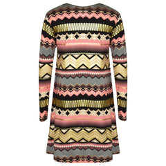 Girls Skater Dress Kids Aztec Print Summer Party Swing Midi Dresses 7-13 Years