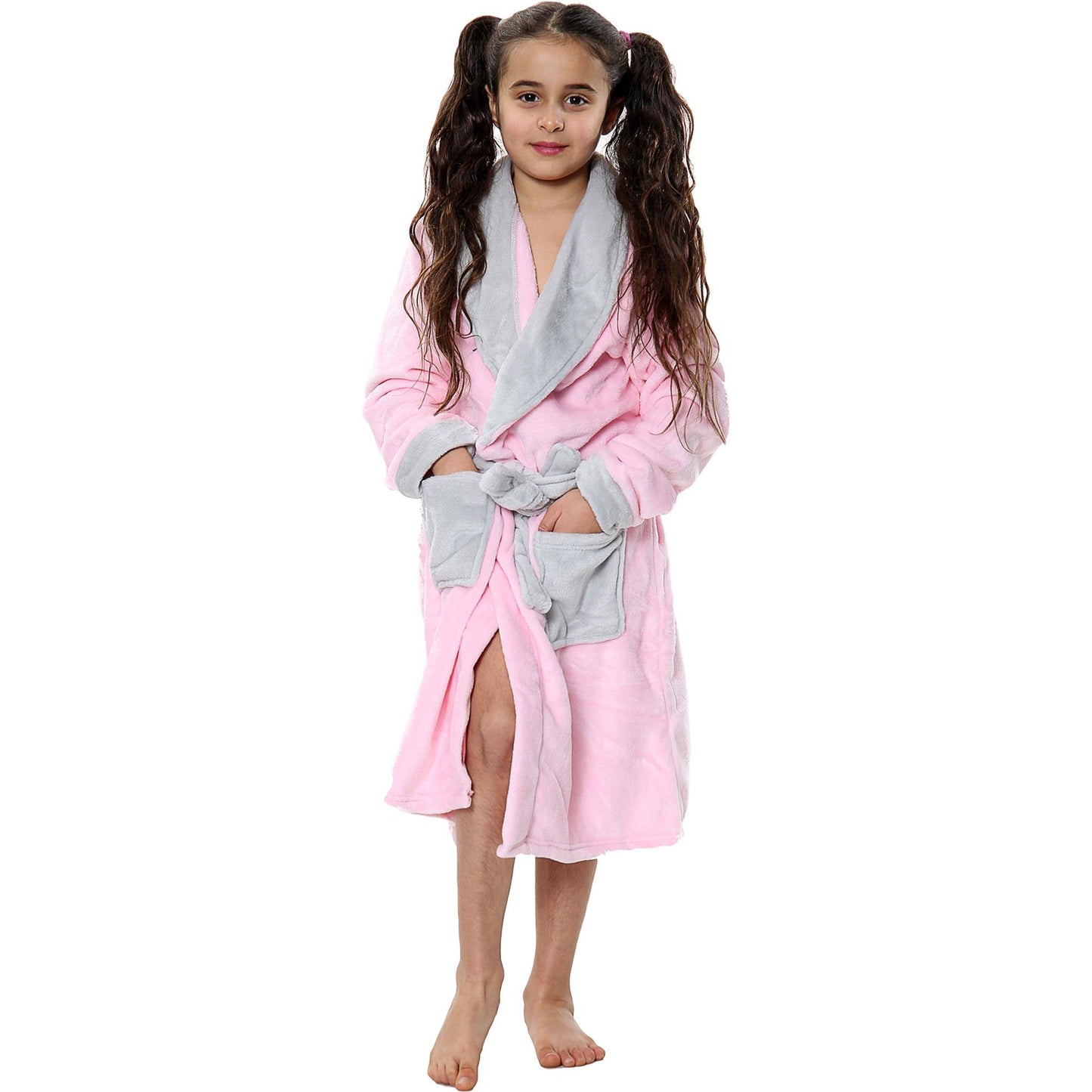 Kids Soft Fleece Bathrobe Dressing Gown Hooded Swim Beach Girls Boys 2-13 years