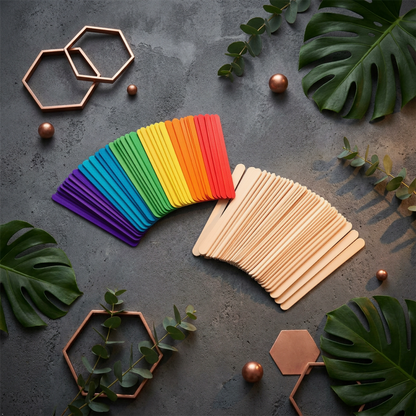 A2Z Assorted Wooden Craft Sticks 100 Pack Colour Popsicle Art Supplies 19cm