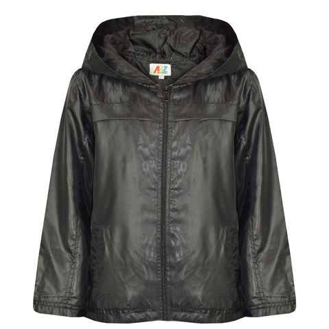 A2Z 4 Kids® Girls Boys Raincoats Jackets Kids Black Lightweight Kag Mac Waterproof Hooded Jacket Cagoule Rain Mac Age 5 6 7 8 9 10 11 12 13 Years