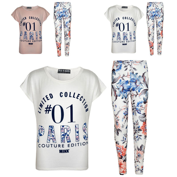 Kids Girls Top #01 Paris Printed Trendy Top & Stylish Legging Set Age 7-13 Years