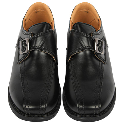 Kids Boys Teens Black School Shoes PU Leather Touch Fasten Strap Size 10 to 5