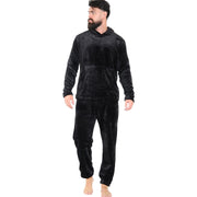 Mens Pyjamas Soft Warm Fleece Adults Hooded Pyjamas 2 Piece Gift Set For Mens