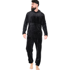 Mens Pyjamas Soft Warm Fleece Adults Hooded Pyjamas 2 Piece Gift Set For Mens