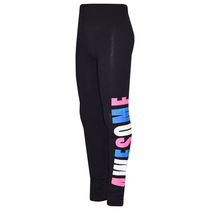 Girls Tops Kids Awesome Print Hooded T Shirt Top Legging Lounge Wear Set 7-13 Yr