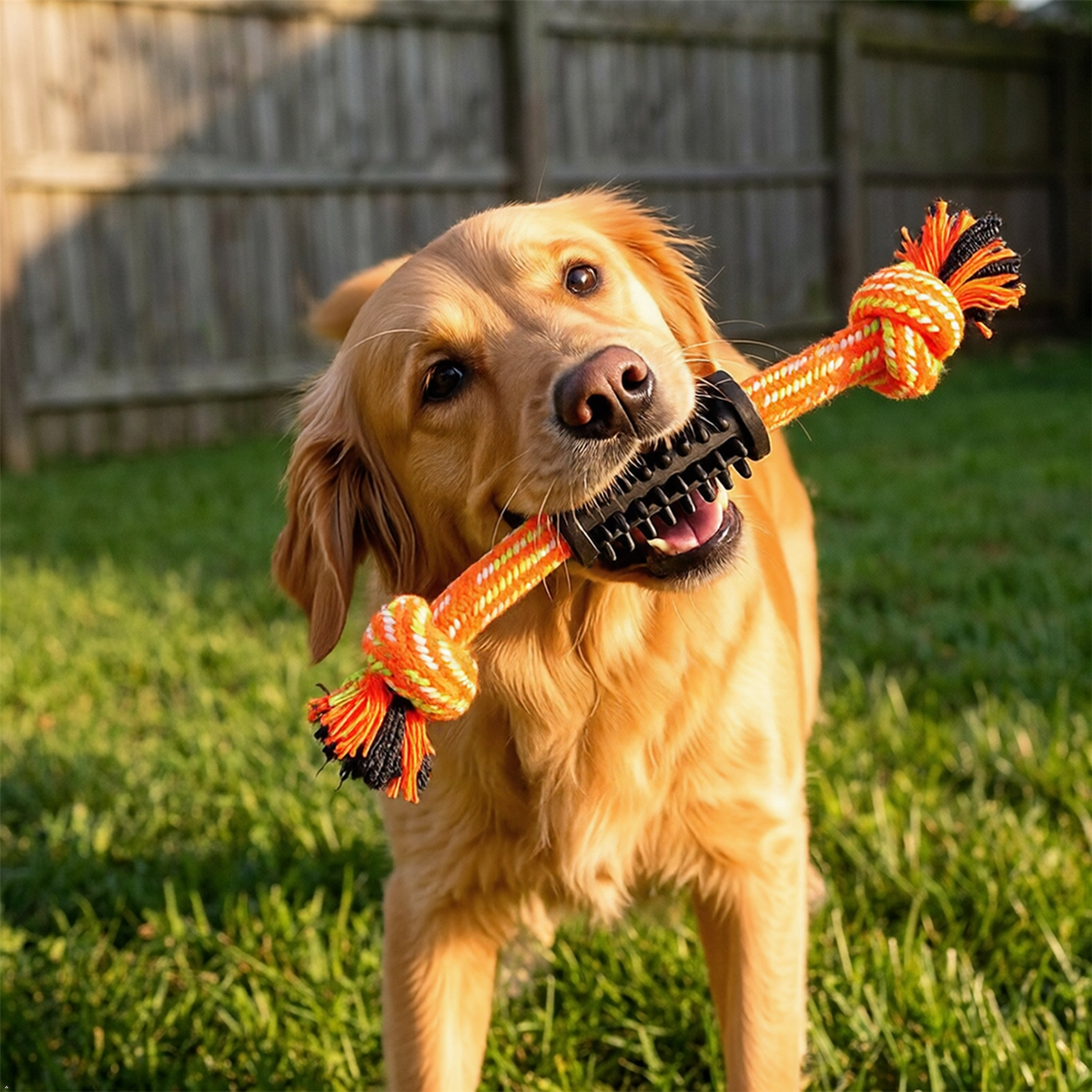 A2Z Knotted Dog Rope Chew Toy With Rubber Grip For Tug And Fetch Play