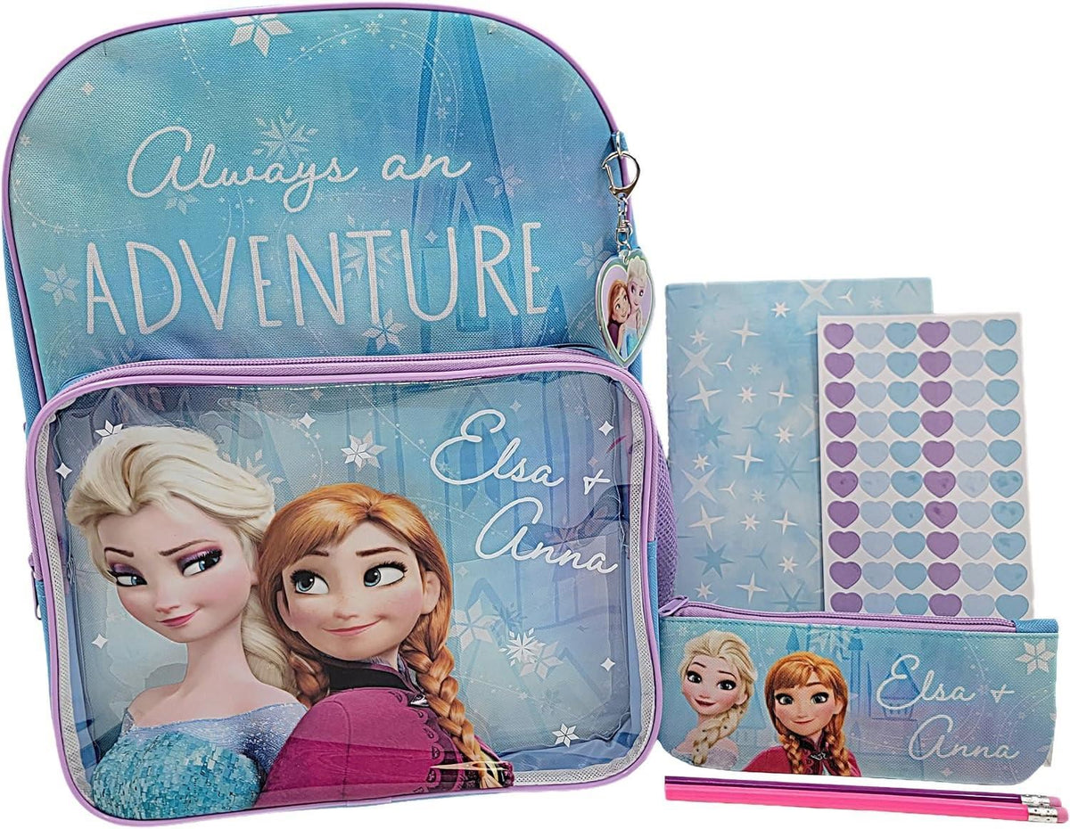 Disney Frozen Elsa & Anna Backpack with Pencil Case Notebook Stickers & Keyring