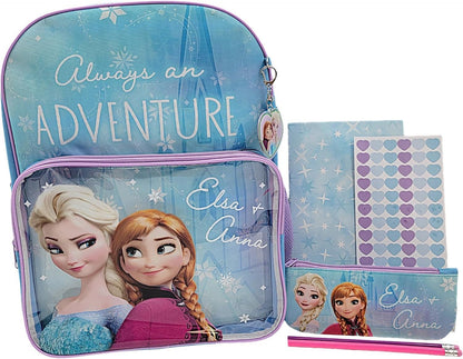 Disney Frozen Elsa & Anna Backpack with Pencil Case Notebook Stickers & Keyring