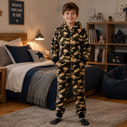 Kids Girls Boys A2Z Onesie One Piece Soft Fluffy Camouflage All In One Jumpsuit