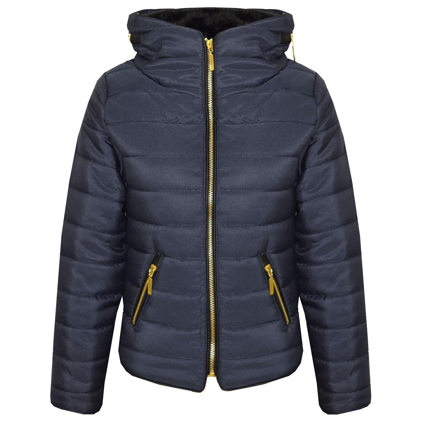 A2Z 4 Kids Jacket Stylish Padded Navy Puffer Bubble Fur Collar Quilted Warm Thick Coat Jackets For Girls New Age 3 4 5 6 7 8 9 10 11 12 13 Years