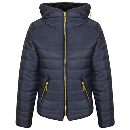 A2Z 4 Kids Jacket Stylish Padded Navy Puffer Bubble Fur Collar Quilted Warm Thick Coat Jackets For Girls New Age 3 4 5 6 7 8 9 10 11 12 13 Years