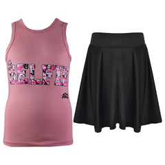 Kids Girls Splash Print Vest & Skirt Trendy Fashion Two Piece Vest & Skirts 5-13