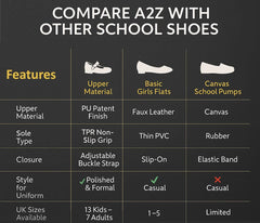 A2Z Girls Teens Womens Black Patent Mary Jane School Shoes Smart Buckle Footwear