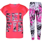 A2Z 4 Kids Girls Love Print Top Short Sleeve T-Shirt & Splash Print Fashion Leggings Set Age 5-13 years