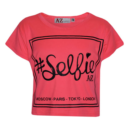 Girls Top Kids #Selfie Print Stylish Fahsion Trendy T Shirt Crop Top 7-13 Years