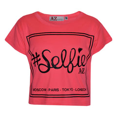Girls Top Kids #Selfie Print Stylish Fahsion Trendy T Shirt Crop Top 7-13 Years