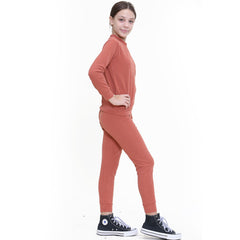 Kids Girls Ribbed Top & Bottom Tracksuit Lounge Wear Long Sleeves Outfit Set