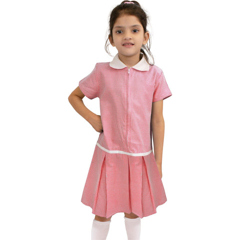 Kids Girls Gingham School Dress Zip Up Check Dresses With Matching Scrunchies