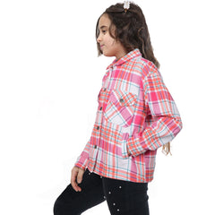 Kids Girls Checks Print Jackets Longline Fleece Collared Fashion Coat 5-13 Years