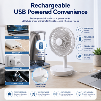 6 Inch White USB Desk Portable Cooling Fan with 4 Speeds LED Indicator Table Fan