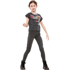 Girls Top Kids Short sleeves Made You Look Print Crop Top & Legging Set 5-13 Yrs