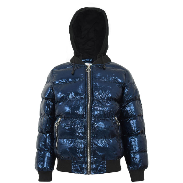 Kids Girls Boys Fashion Shiny Padded Jacket Metallic Wet Look Bubble Coat