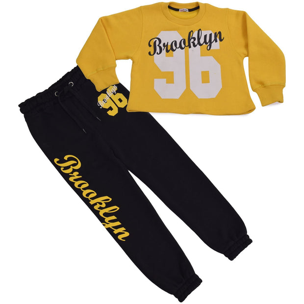 A2Z 4 Kids Girls Sweat Suit Tracksuit Crop Top Sweatshirt Sweat Pants 2 Piece Mustard Lounge Suit Set for Children Top Bottom Loungewear Gifts for Children Girls & Boys Age 5-13 years