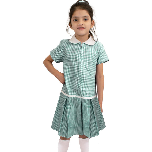 Kids Girls Gingham School Dress Zip Up Check Dresses With Matching Scrunchies - A2Z 4 Kids