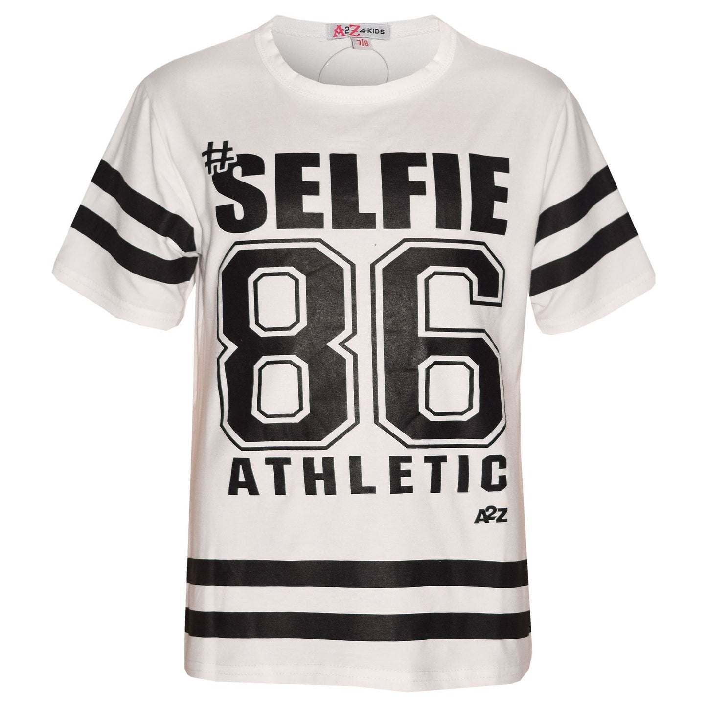 Girls Top Kids Designer's #Selfie 86 Athletic Print Fashion T Shirt Top 7-13 Yr