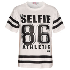 Girls Top Kids Designer's #Selfie 86 Athletic Print Fashion T Shirt Top 7-13 Yr