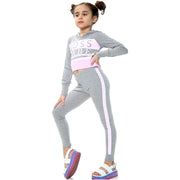 A2Z 4 Kids Girls Crop Top Boss Babe Printed Grey Hooded Long Sleeves Top & Trendy Fashion Legging Outfit Sets New Age 7 8 9 10 11 12 13 Years