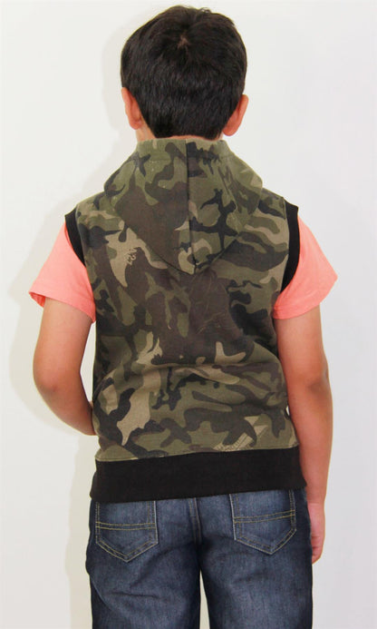 Kids Hooded Gilet Jacket Fleece Fabric No Sleeve Zipper Coat Boys Age 5-13 Year